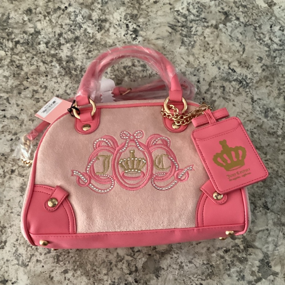Juicy Couture Elegant Pink Satchel with Crown Accents